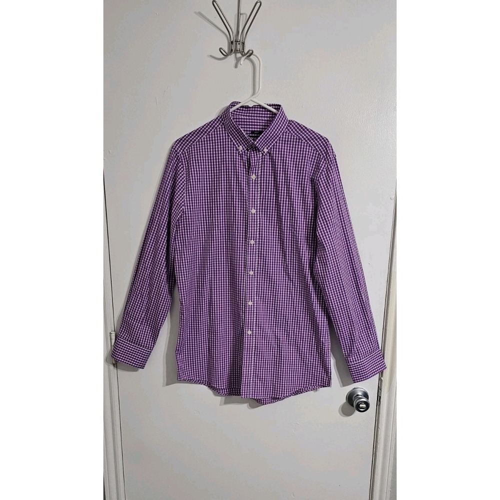Bar 111 Shirt Mens Medium 15-15 1/2 Slim Fit Plaid Long Sleeve Button Down Shirt